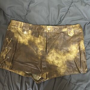 Fashion Nova Leather Micro Shorts - Army Green Tye Dye